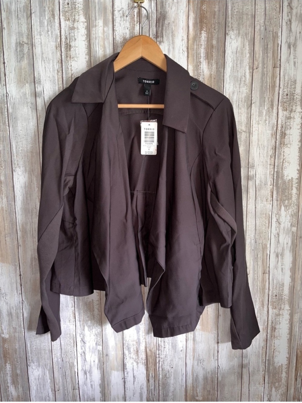 Torrid Gray Twill Draped Jacket Open Front Waterfall Career Blazer 0X NWT
